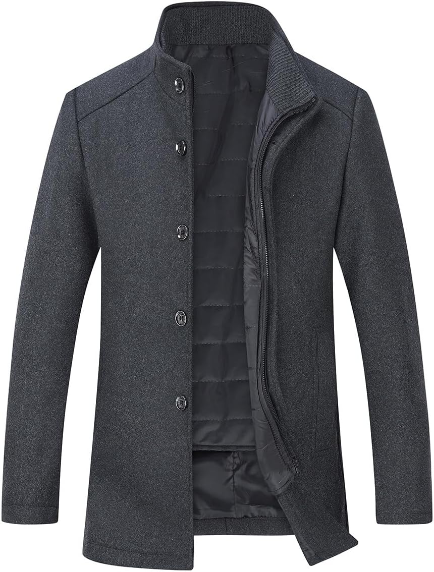 YOUTHUP Herren Wolle Mantel mit Steppweste Regular Fit Winter Wollmantel Outdoor Business Übergangsm
