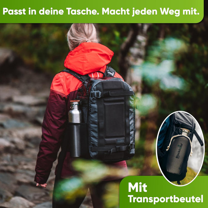Blockhütte Premium Edelstahl Trinkflasche isoliert I 750ml I mit Naturborsten Bürste I Isolierflasch