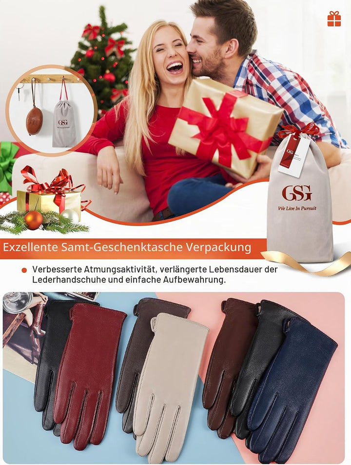 GSG SINCE 1998 Lederhandschuhe für Damen aus Chromfreiem Schaffell – Wollgefüttert/Fleecegefüttert,