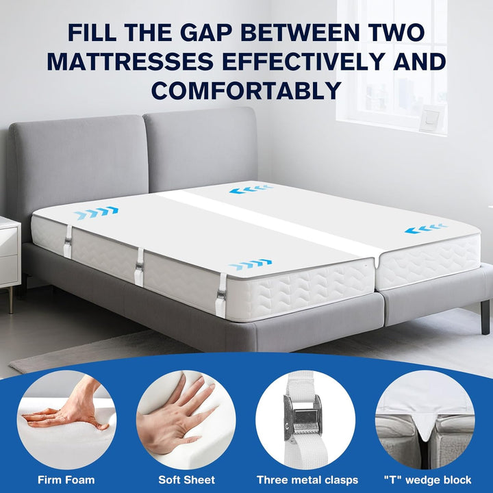 Liebesbrücke für Matratzen 180x200, Matratzenkeil Lückenfüller Bett mit Matratzenschoner Spanngurt,