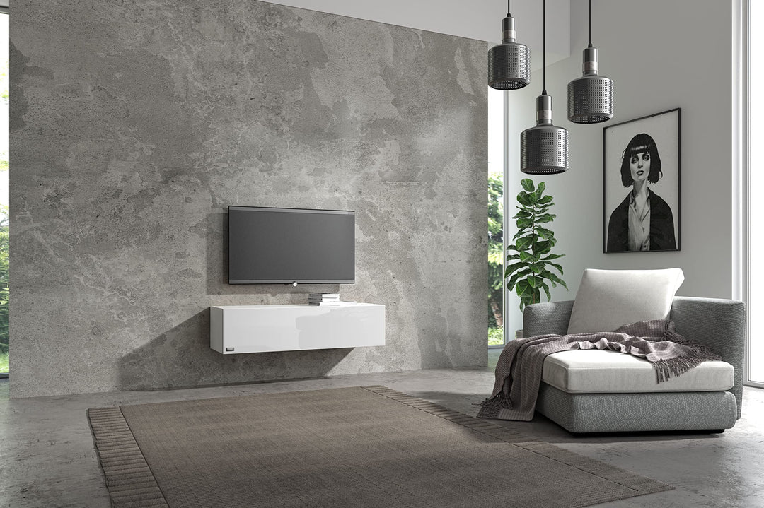 Wuun® TV Lowboard TV Board hängend I 100cm-280cm I Hängeschrank Wohnwand/Somero Weiss-Matt/Weiss-Hoc