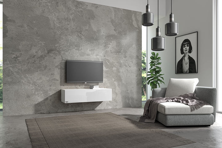 Wuun® TV Lowboard TV Board hängend I 100cm-280cm I Hängeschrank Wohnwand/Somero Weiss-Matt/Weiss-Hoc
