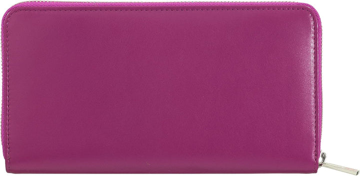 DUDU Grosse Bunte Damenbrieftasche RFID in echtem Leder mit Rundum - Reissverschluss Fuchsia, Fuchsi