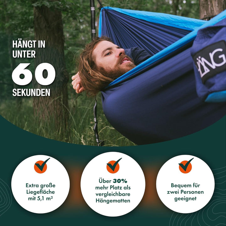 HÄNG® Camping Hängematte Outdoor Nylon Fallschirmseide für 2 Personen - 300 x 170cm Mobile Ultra-lei