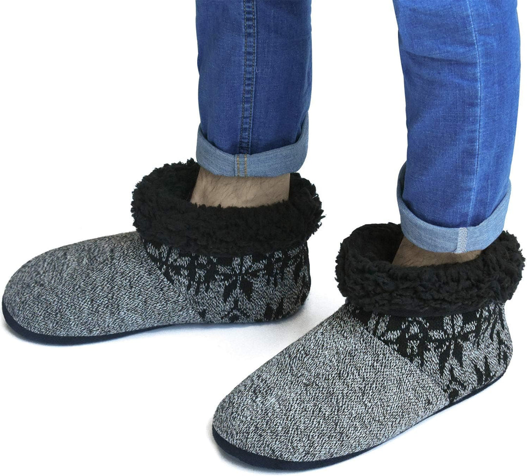 COFACE Herren Hüttenschuhe Lammfell Winter Hausschuhe Warme Plüsch Gefütterte Hausstiefel Männer Hau
