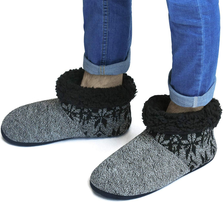 COFACE Herren Hüttenschuhe Lammfell Winter Hausschuhe Warme Plüsch Gefütterte Hausstiefel Männer Hau