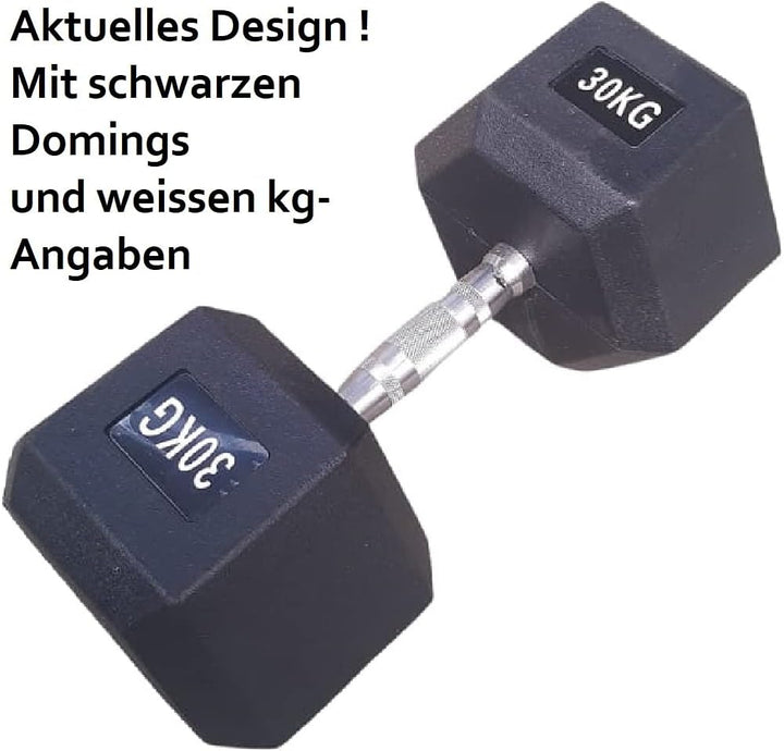 Lex Quinta Hex Hantel - 1x Hexagon Dumbbell - 2.5 bis 40.0kg - Kurzhantel gummiert - verchromter Sta