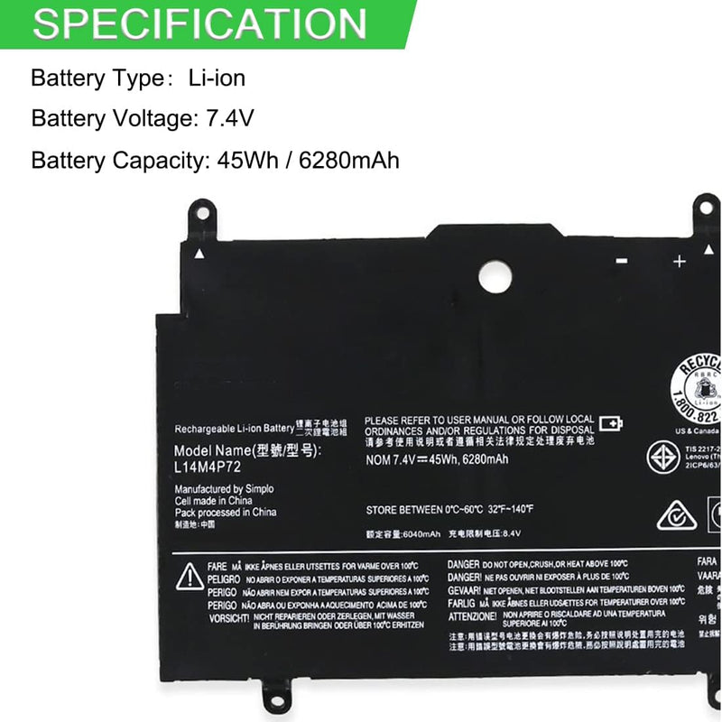 XITAIAN 7.5V 45Wh L14M4P72 L14S4P72 Ersatz Laptop Akku für Lenovo YOGA3 14 Yoga 700-14ISK Yoga3 14-I