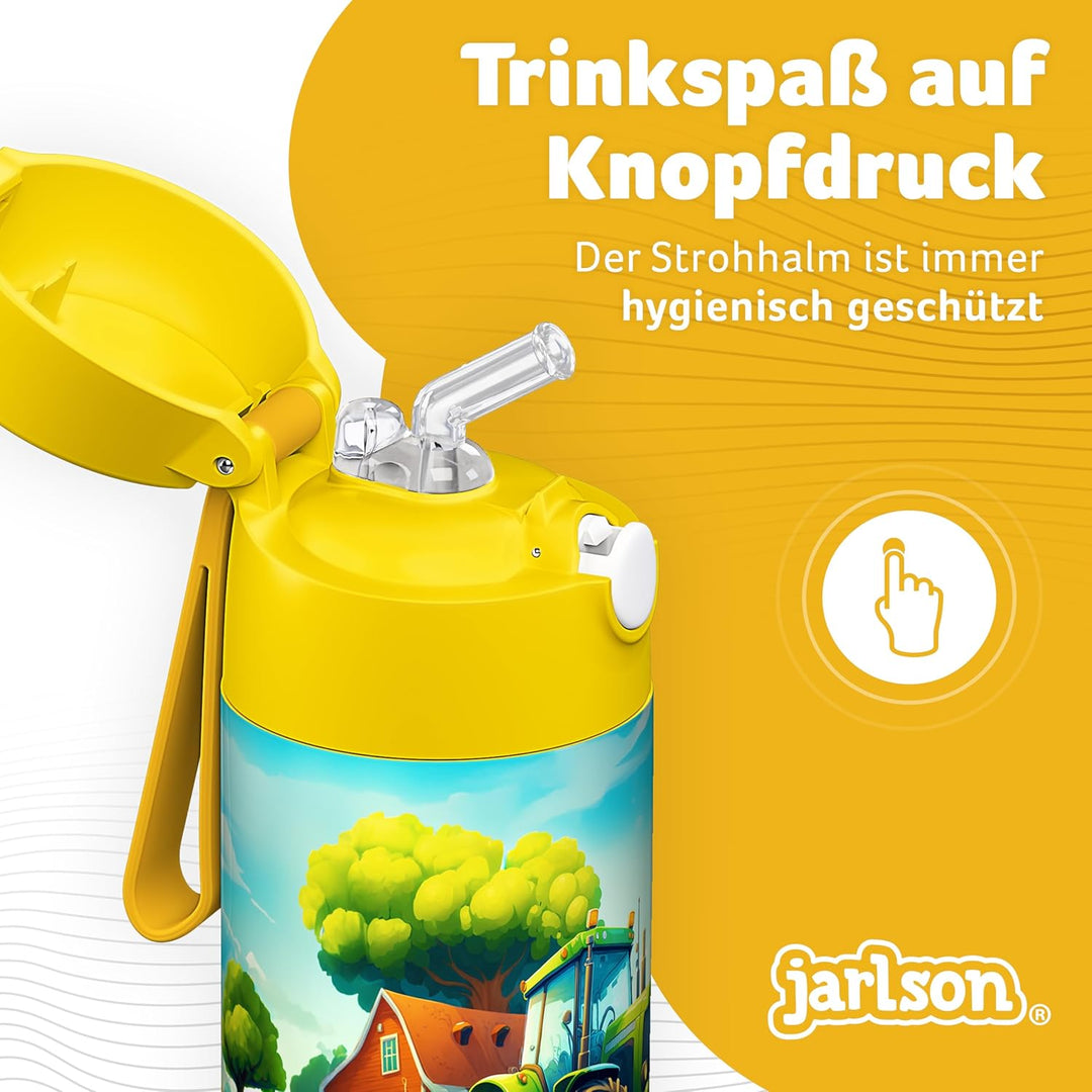 Jarlson® Trinkflasche Kinder Edelstahl Charli [MIT STROHHALM] - Thermosflasche Auslaufsicher - Therm