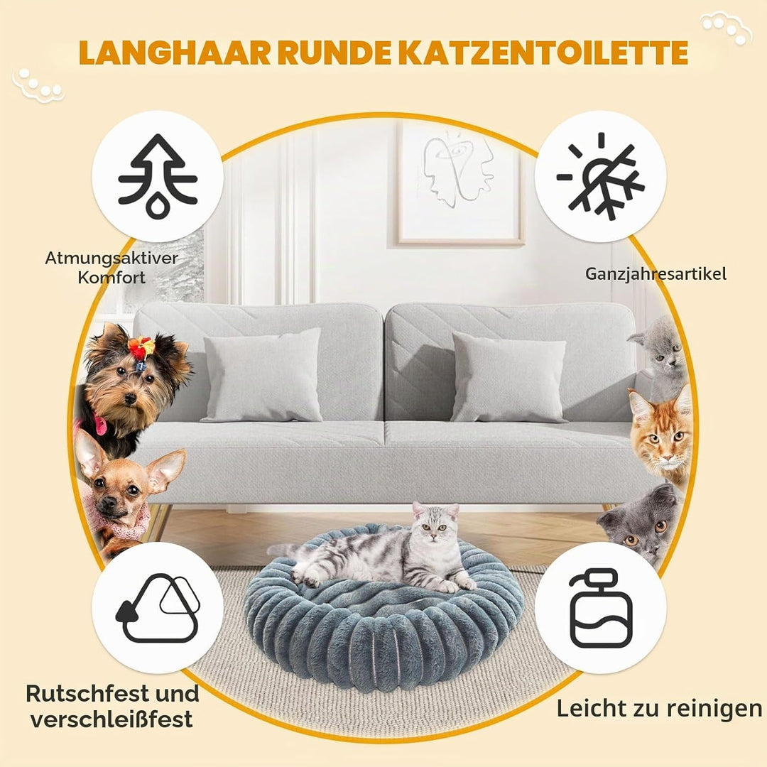 LCUHAVA Katzenbett Flauschig Waschbar Donut Hundebett Kleine Hunde Beruhigende Wirkung Katzenkorb zu