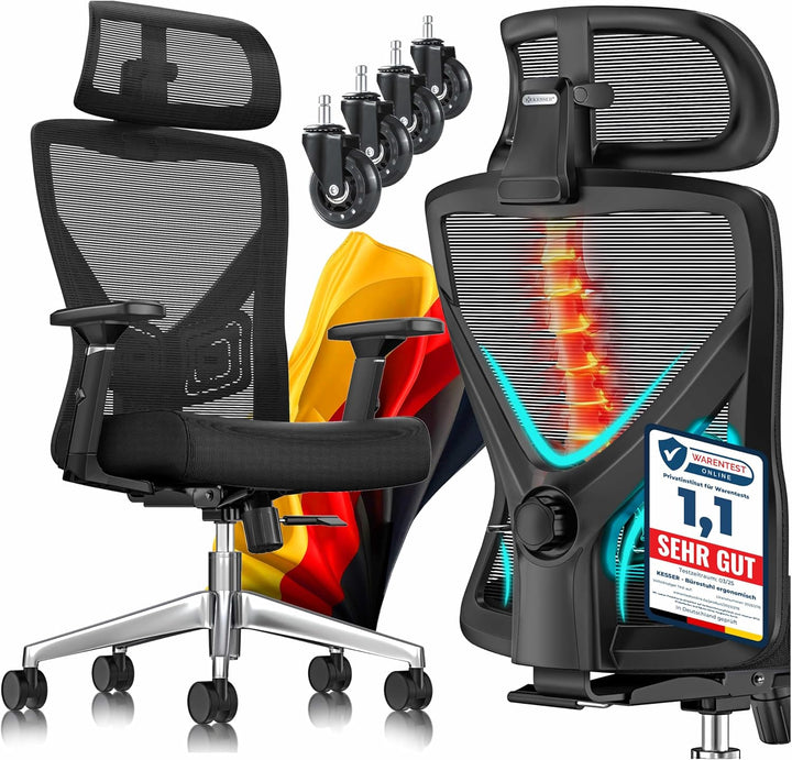 KESSER® Bürostuhl Ergonomisch mit verstellbaren Armlehnen | Drehstuhl mit Lendenwirbelstütze Rückens