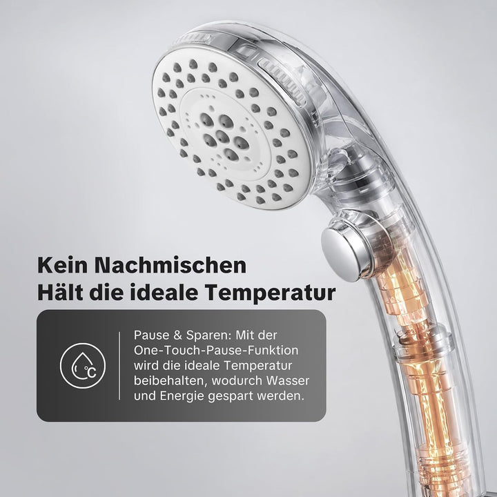 OFFO Duschkopf mit Duschschlauch 1,6m, Stoppfunktion Brausekopf Dusche mit 5 Strahlarten, Wasserspar