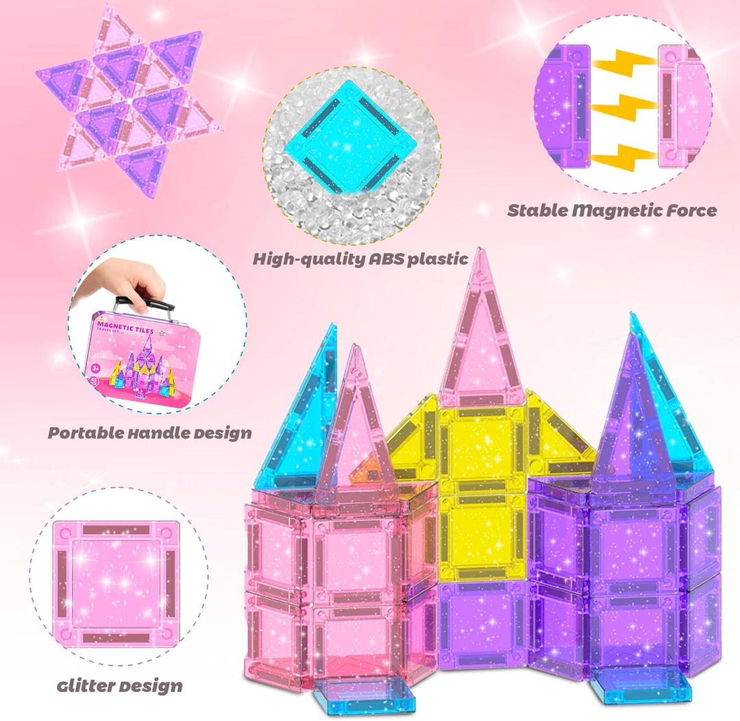 Tooysea Magnetische Bausteine, Tragbare Mini Magnetbausteine Fliesen mit Glitzer, Magnetbausteine fü
