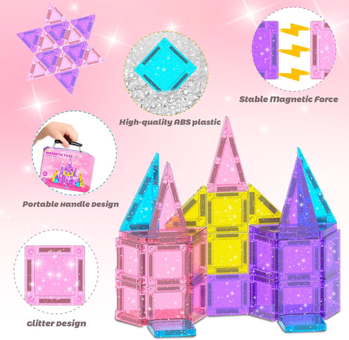 Tooysea Magnetische Bausteine, Tragbare Mini Magnetbausteine Fliesen mit Glitzer, Magnetbausteine fü