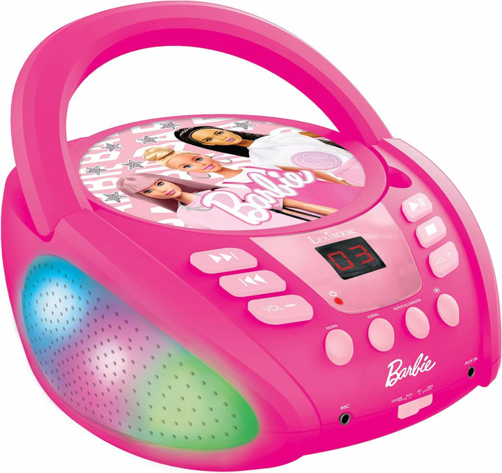 Lexibook RCD109BB Mattel Barbie Bluetooth-CD-Player für Kinder-Tragbar, mehrfarbige Lichteffekte, Mi