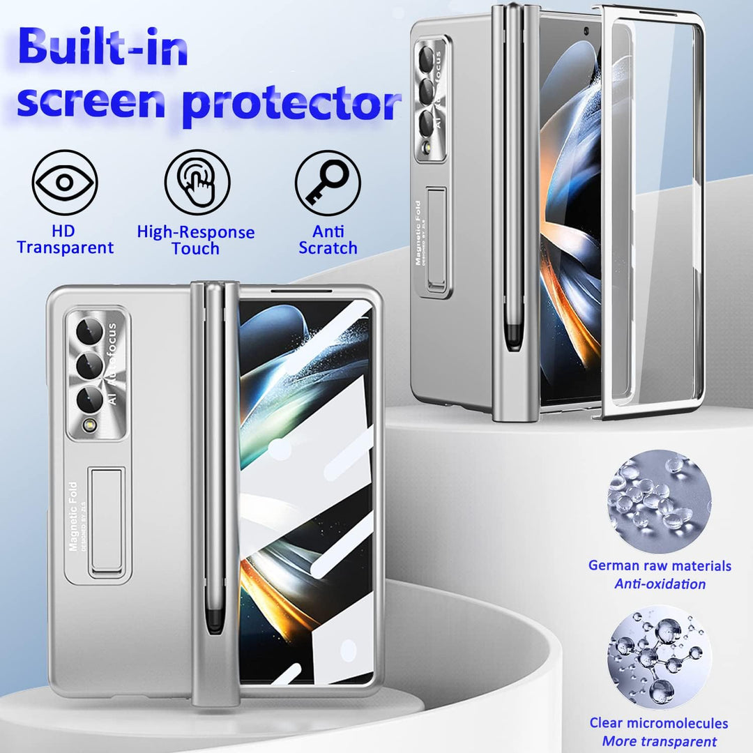 Miimall Kompatibel mit Samsung Galaxy Z Fold 4 Hülle mit S Pen+Displayschutz+Kameraschutz, [Scharnie