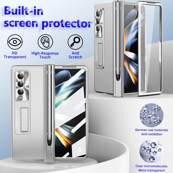 Miimall Kompatibel mit Samsung Galaxy Z Fold 4 Hülle mit S Pen+Displayschutz+Kameraschutz, [Scharnie