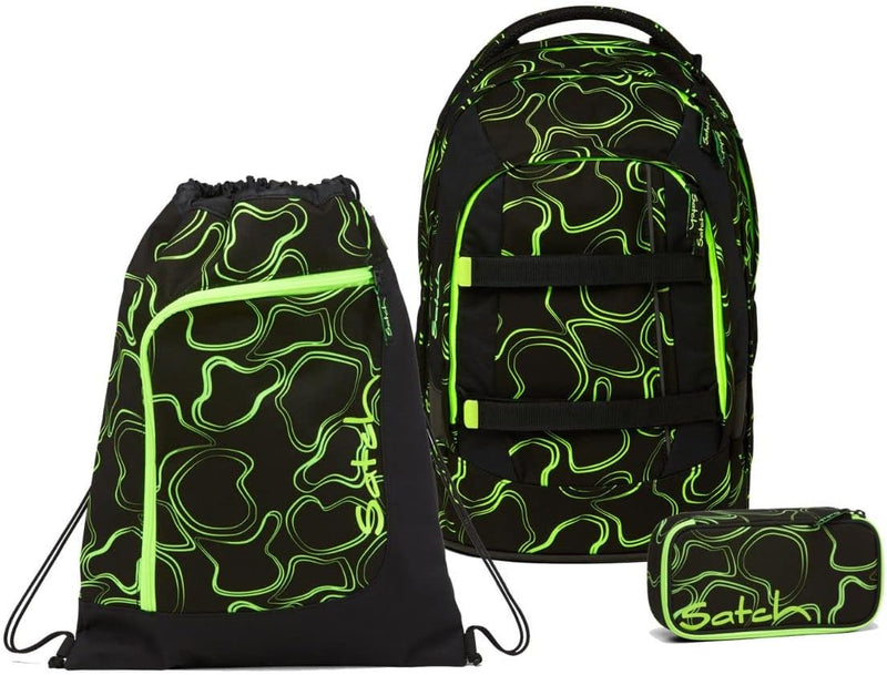 satch Pack Schulrucksack Set 3tlg. mit Schlamperbox und Sportbeutel Green Supreme