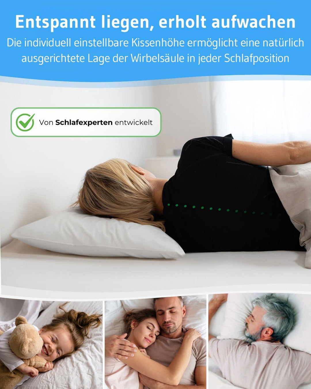 Third of Life Kissen 45x45 Verda, 100% nachhaltige und höhenverstellbare Kissenfüllung, kleines Sofa
