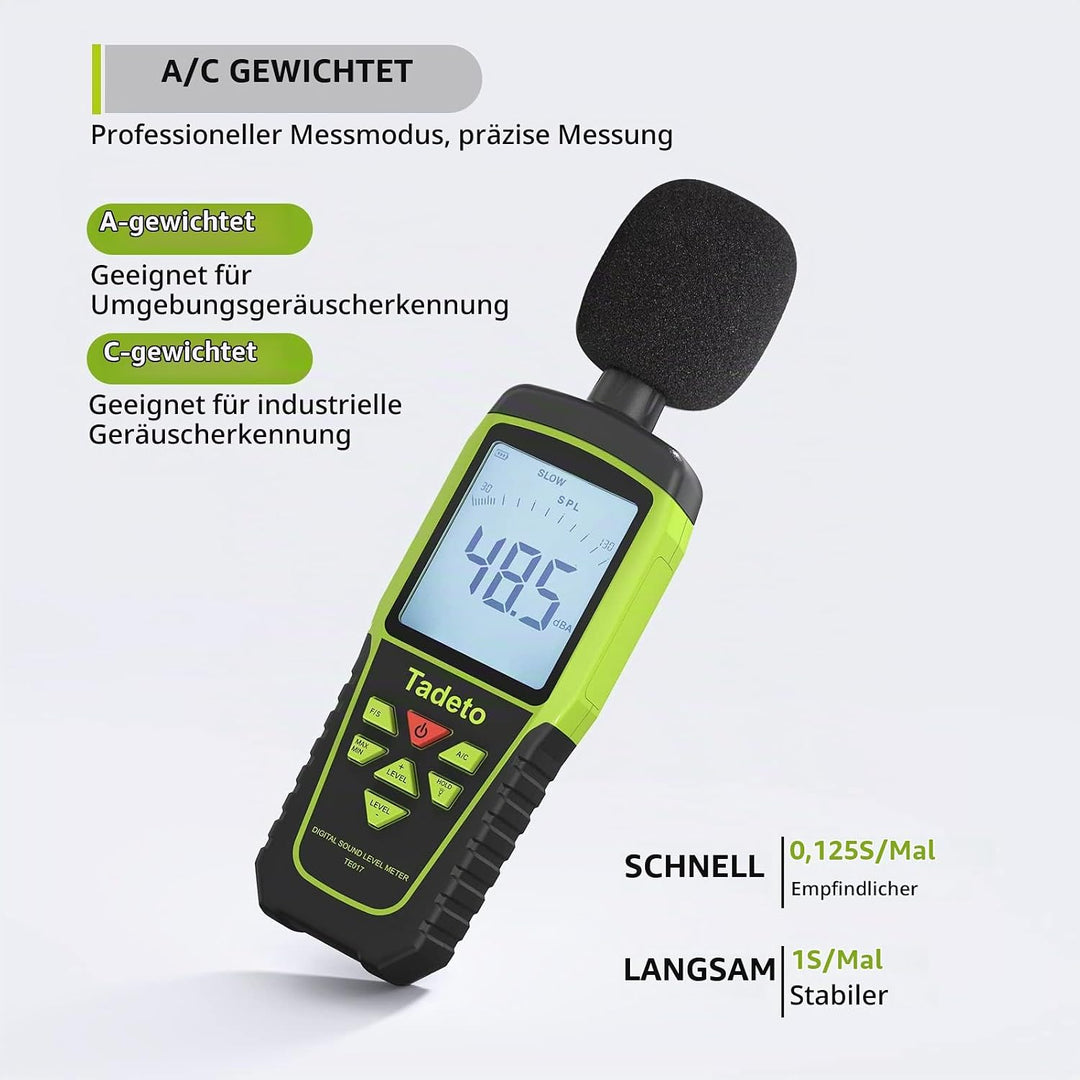 Dezibel Messgerät, Tadeto Schallpegelmesser Portable db Messgerät 30dB bis 130dB (5 Messbereich) Hin