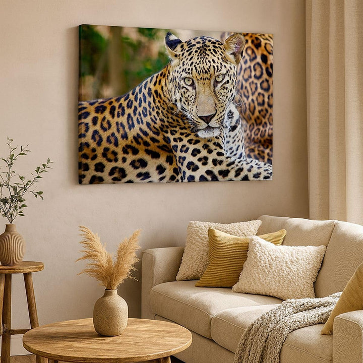 Bilder auf Leinwand 100x70cm Leinwandbild Leopardpanther Katze Tier Savanne Gross Wanddeko Bild Schl