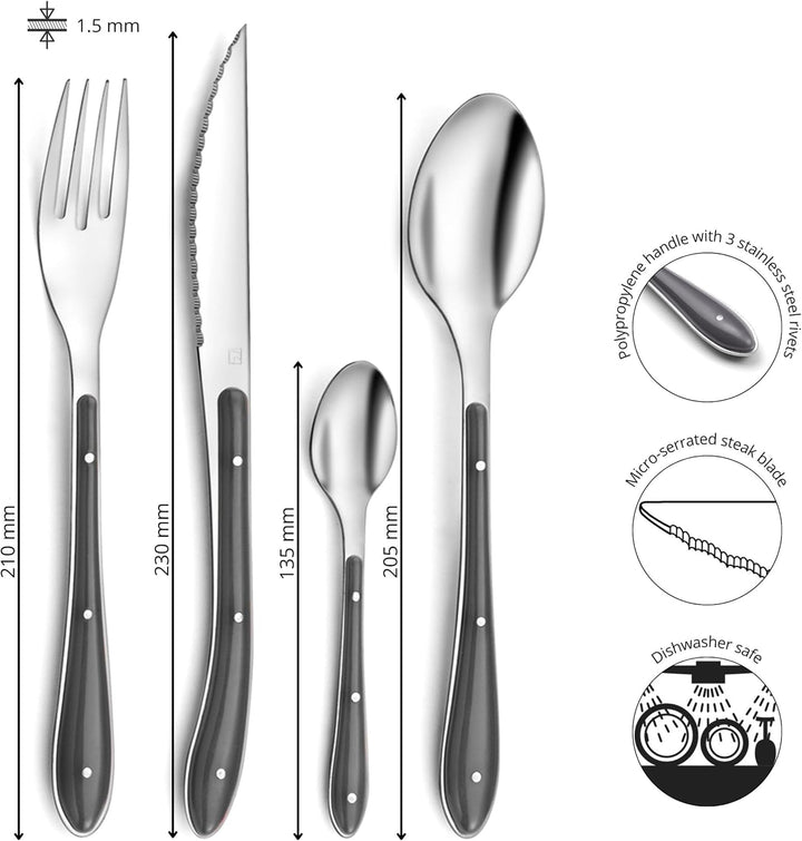 Amefa S24 PP Bistro Besteck, 24 Teile, Edelstahl, 1,5 mm dick, Grau/Schwarz, 9 x 9 x 24 cm, Schwarz