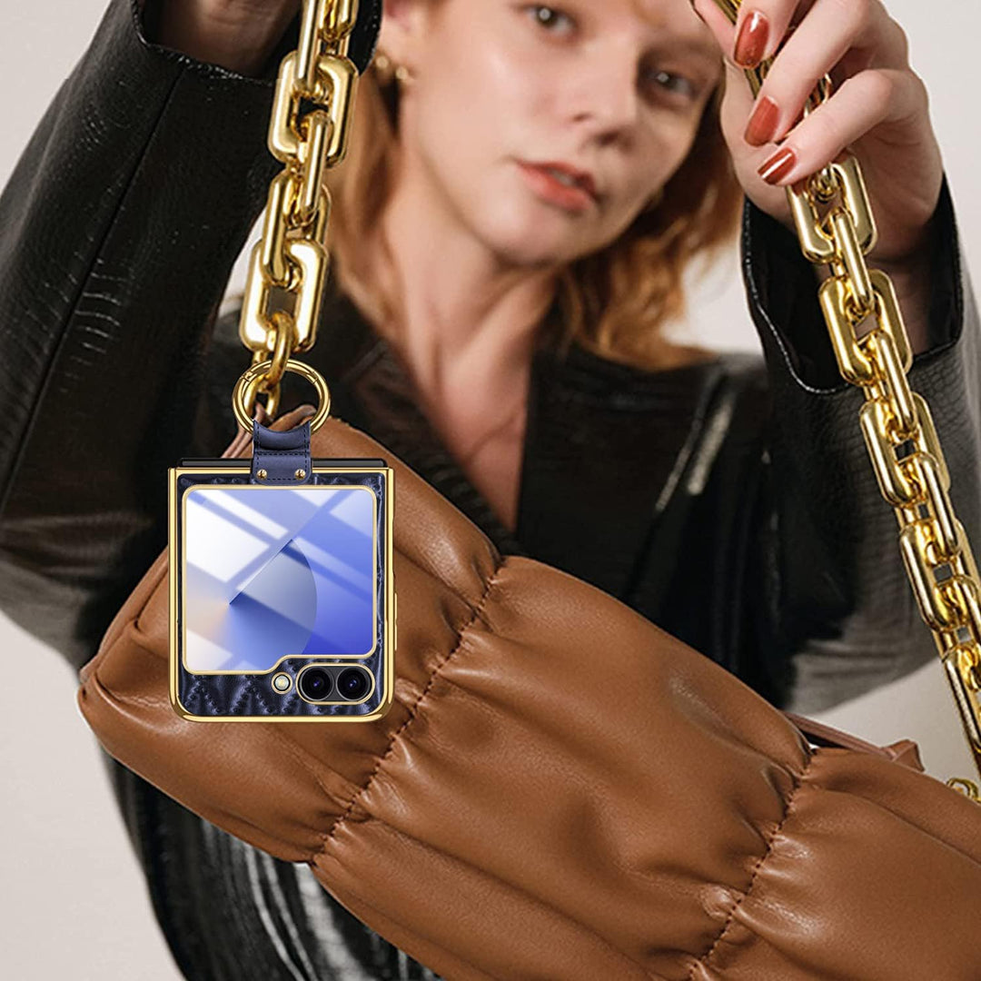 Miimall Lederhülle Kompatibel mit Samsung Galaxy Z Flip 6/Flip7 FE Hülle mit Kameraschutz+Ring Ständ
