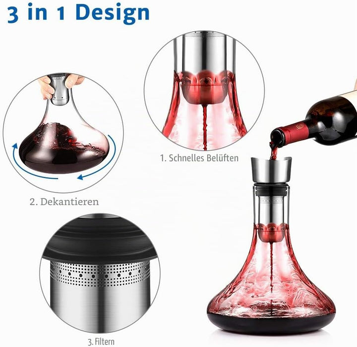 glastal Wein Dekanter Kristallglas Dekantierer mit Eingebautem Aerator Belüften und Filtern, Tropffr