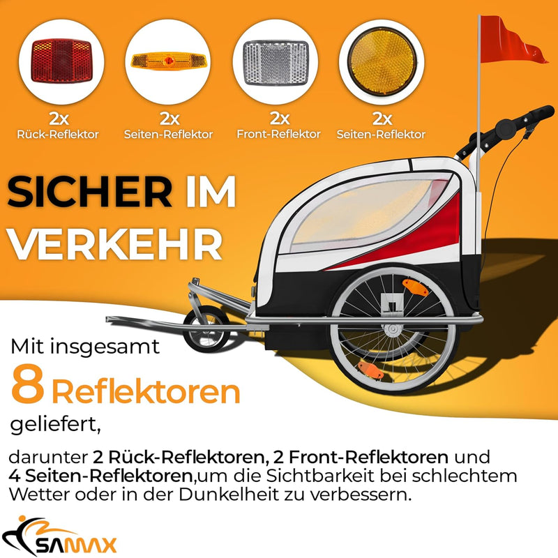 SAMAX Fahrradanhänger Jogger 2in1 360° drehbar Kinderanhänger Kinderfahrradanhänger Transportwagen v