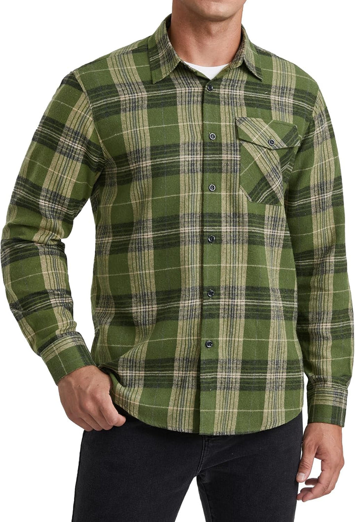 HISDERN Flanellhemd Herren Karierte Hemden Herren Langarm Button Down Baumwolle Holzfällerhemd Regul