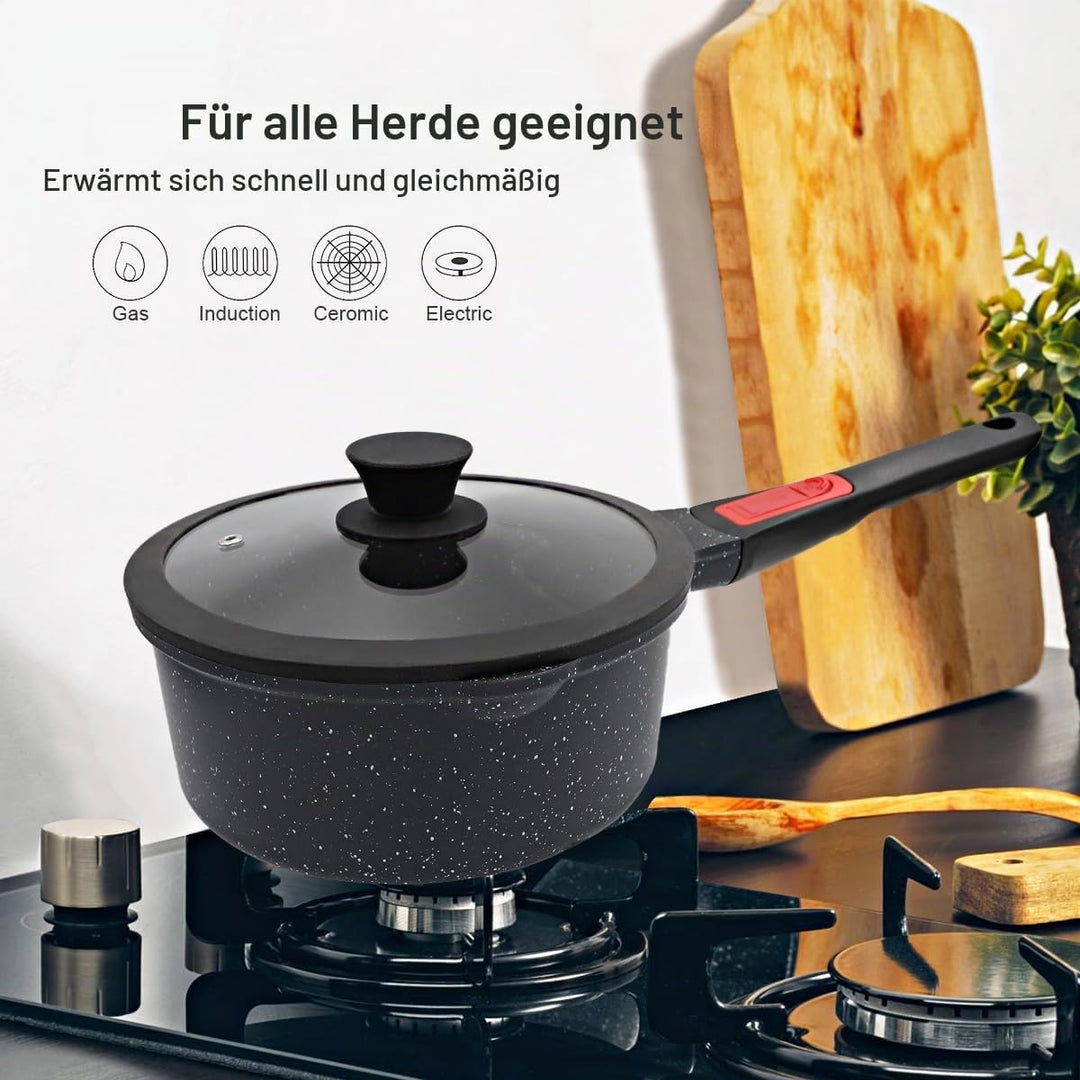 AIKENBBKK Stielkasserolle mit Deckel, antihaftbeschichtet, 2,3 l, kleine Sossentopf zum Kochen, Milc