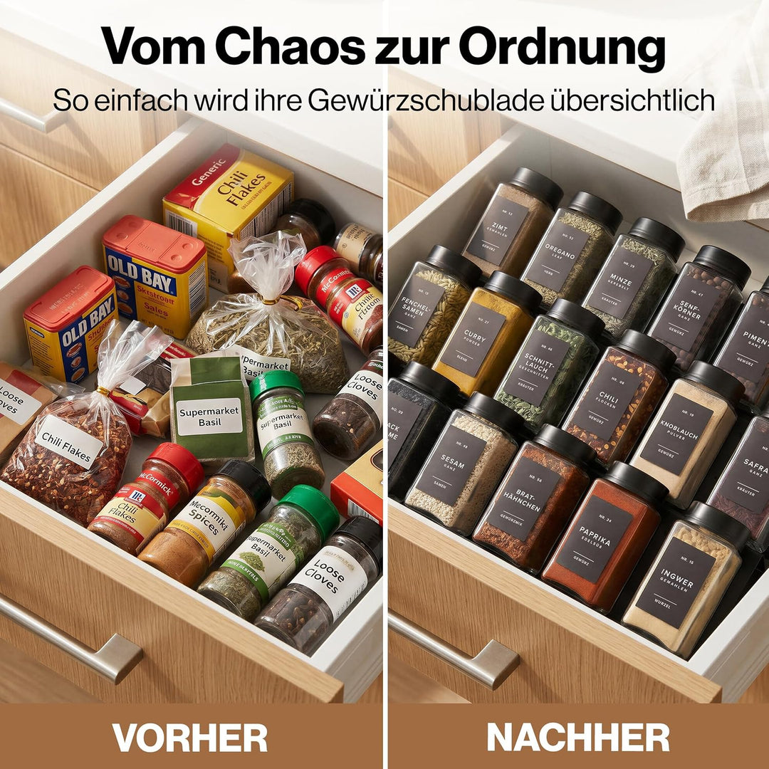 EDELHAUS Gewürzgläser Eckig Set mit Schwarzem Verstellbarerem Deckel (12 x 200 ml) Gewürzstreuer mit