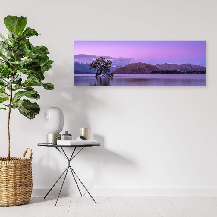 Wanddeko See Bild Kunstdruck modern Landsdchaft Violett 90x30 cm Deko Paneel 90x30 cm Violett_c, Dek
