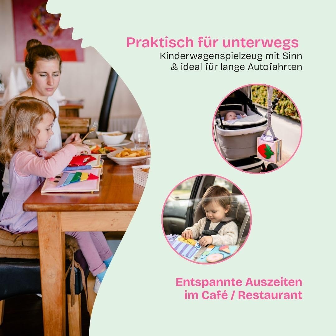 Jolly Designs – Happy Bearsday - 6 Seiten Mini Quiet Book – Montessori Spielzeug ab 1 Jahr – Motorik