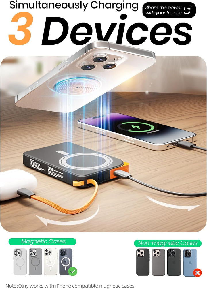 Power Bank für MagSafe iPhone 10000mAh, 3 in 1 Magnetische Schnellladen PowerBank for i-Phone 17/16/