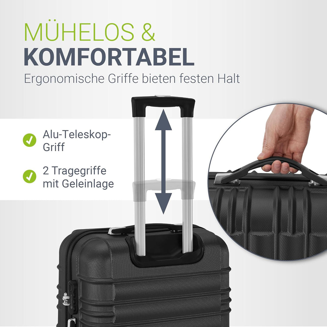 Juskys Hartschale Kofferset Reisekoffer 3 teilig - Zahlenschloss, geräuscharme 360° Rollen gross, Te