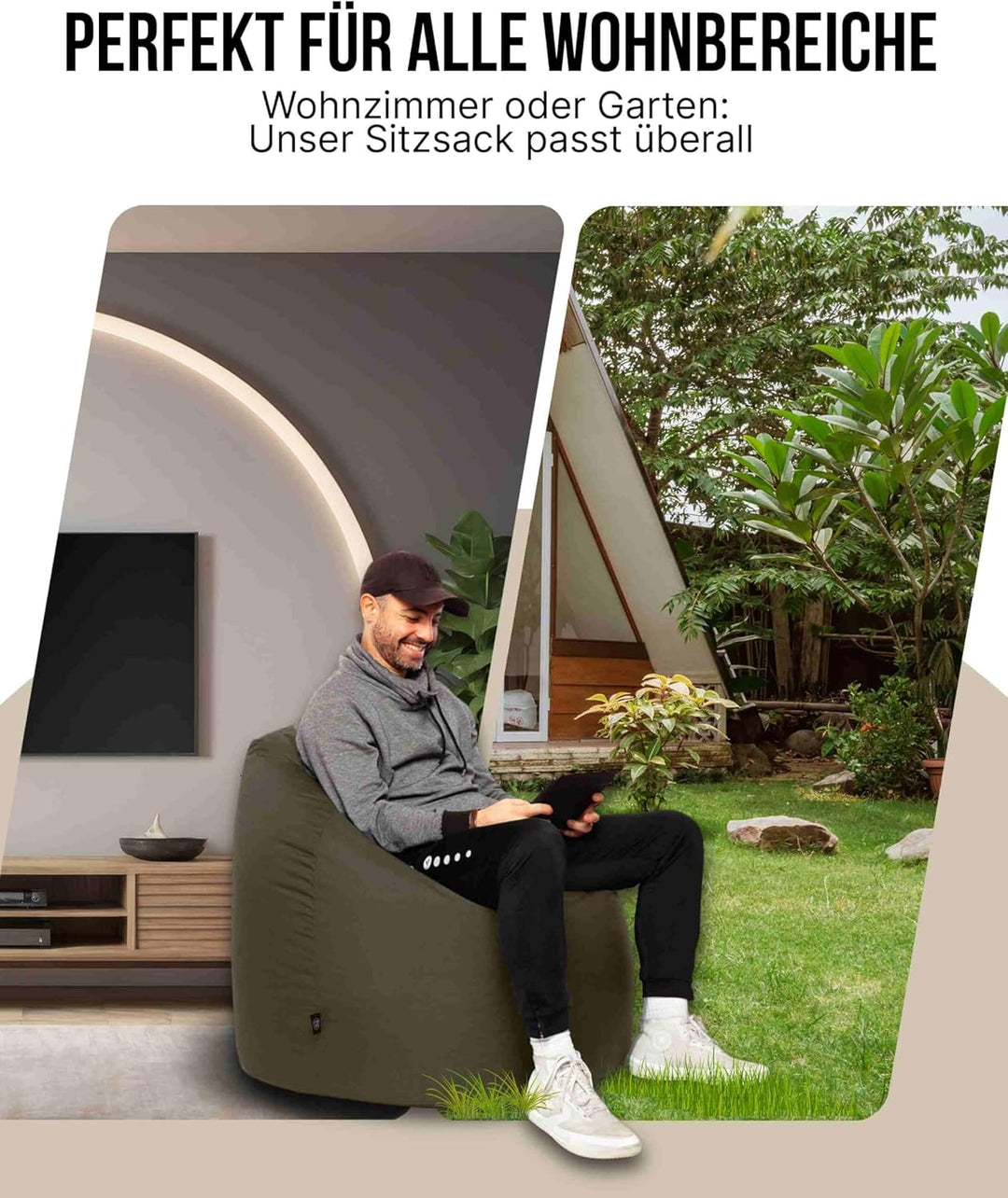 PATCH HOME Patchhome Sitzsack Tropfenform mit Reissverschluss Nachfüllbar - für In &amp; Outdoor - mit S