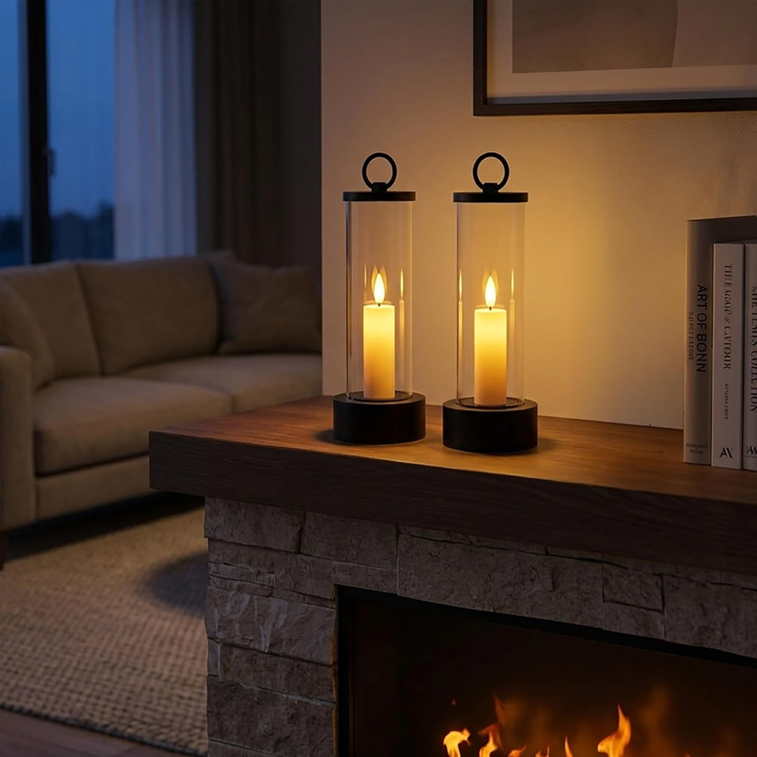 Outdoor LED Kerze im Glas batteriebetrieben mit Flammen Effekt und Timer - 2er Set - Tischkerze im W