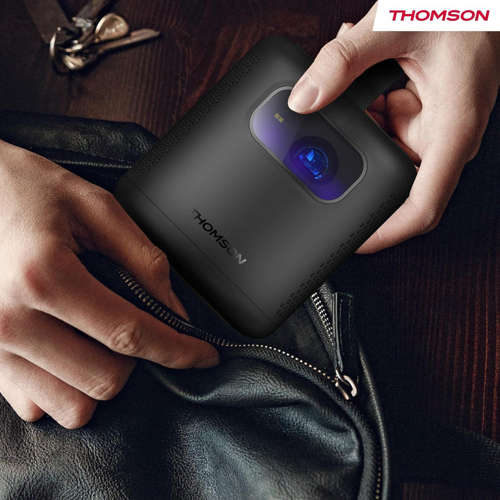 Thomson Vega PG35B Tragbarer Full HD Beamer, Smart LED Projektor mit Google TV, integriertem Akku, 3