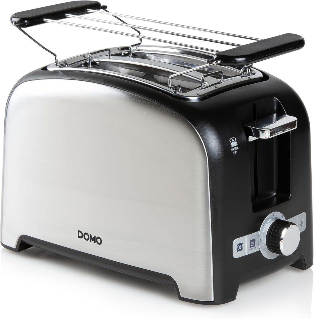 DOMO DO959T Toaster - für 2 Toasts - mit Röstaufsatz schwarz+Edelstahl