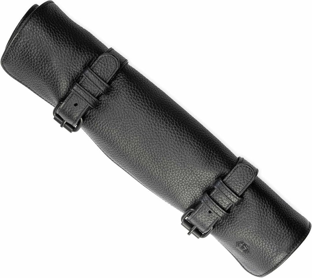 Angus Stoke Messertasche schwarz aus Büffelleder für Kochmesser, 7-Fach Messerrolltasche mit Extra-F