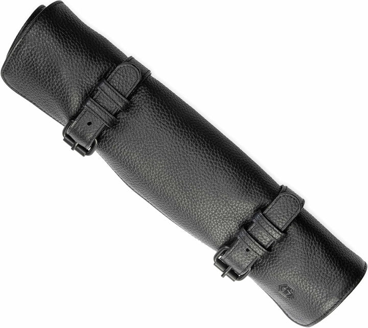 Angus Stoke Messertasche schwarz aus Büffelleder für Kochmesser, 7-Fach Messerrolltasche mit Extra-F