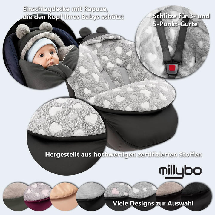 millybo Fusssack Baby Einschlagdecke für Winter geeignet für Kinderwagen Babyschale Babybett Autosit
