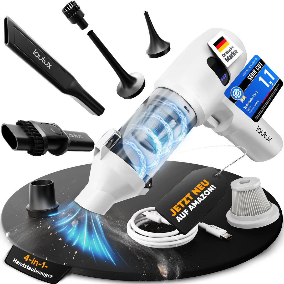 Turbotastic Pro 2 Handstaubsauger – 120W, 18.000Pa, bis 60 Min Laufzeit, HEPA-Filter, LED-Display, 4