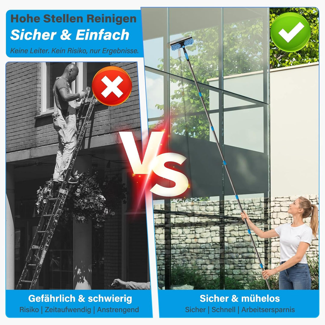 marysgift 2,9 M Teleskop Fensterwischer Abzieher Set, Staubwedel Teleskop,2 in 1 Teleskopstange Fens