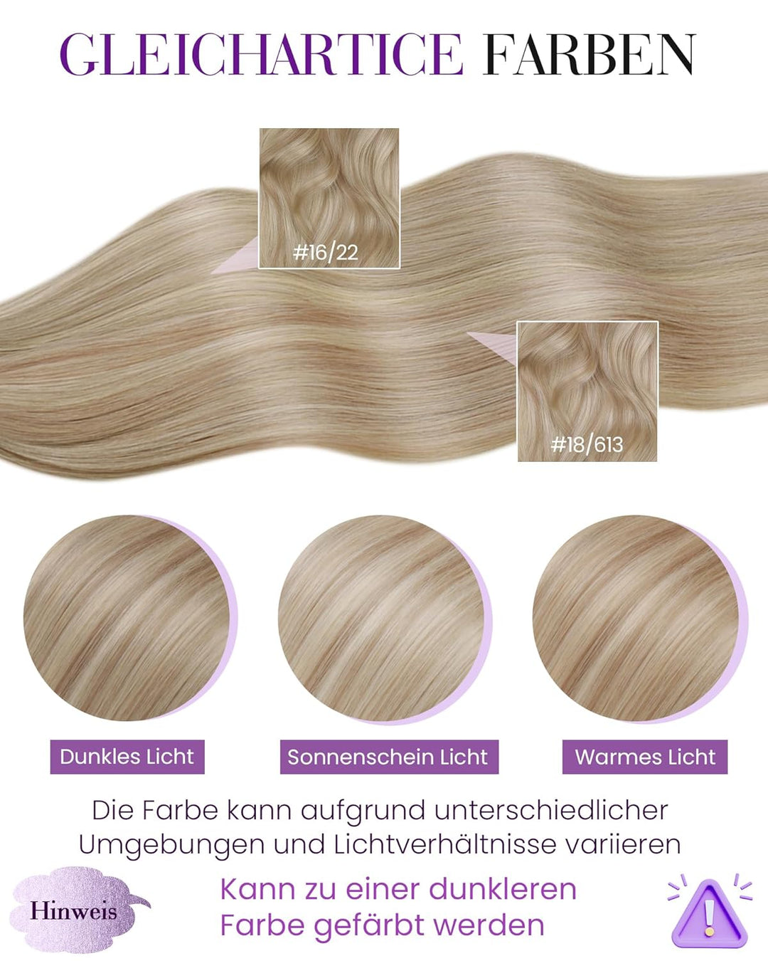 LaaVoo Micro Loop Extensions Echthaar Microring Extensions 55cm Aschblond mit Blond Strähnchen Micro