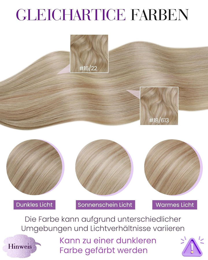 LaaVoo Micro Loop Extensions Echthaar Microring Extensions 55cm Aschblond mit Blond Strähnchen Micro