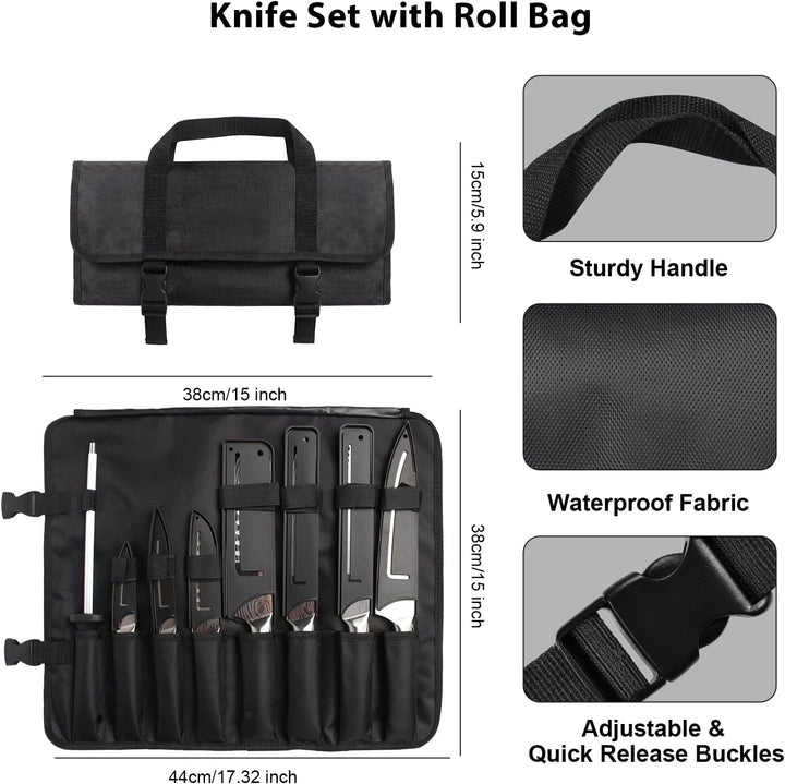 MOSFiATA Messerset Profi Küchenmesser Kochmesser Set mit Tasche &amp; Wetzstahl