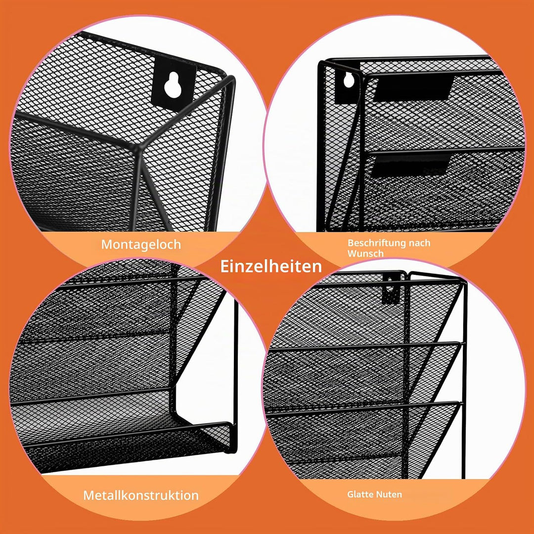 Hängeorganizer Wandablagefächer 4 Etagen Wandmontage Schreibtisch Organizer, A4 Zeitschriftenhalter