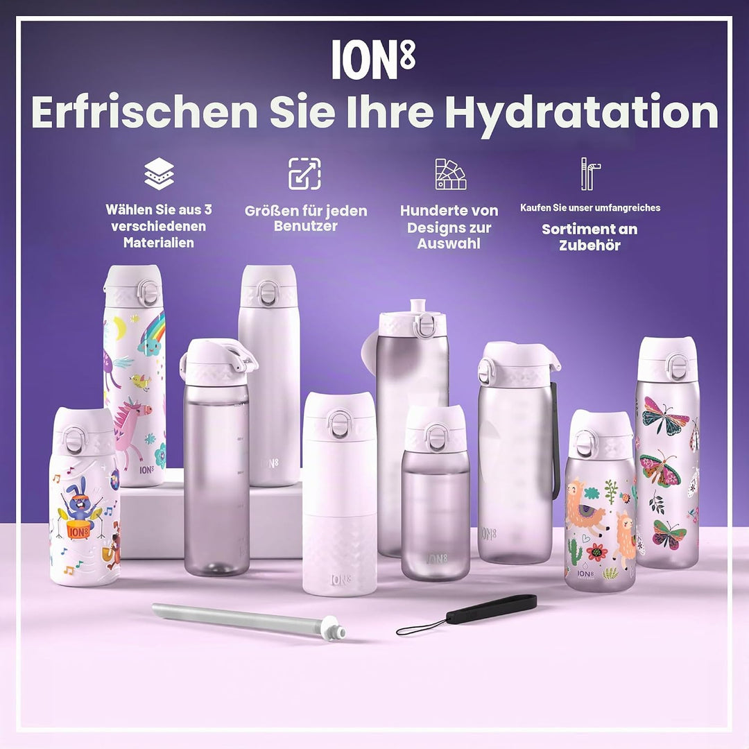 ION8 Vakuumisolierte Edelstahl-Trinkflasche, 500 ml, Auslaufsicher, Einhandöffnung, Sichere Verriege